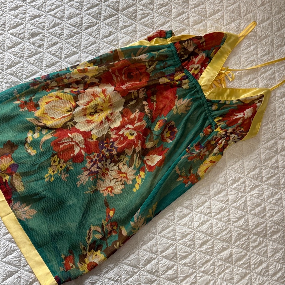 Floral Mini Dress with Yellow Trim